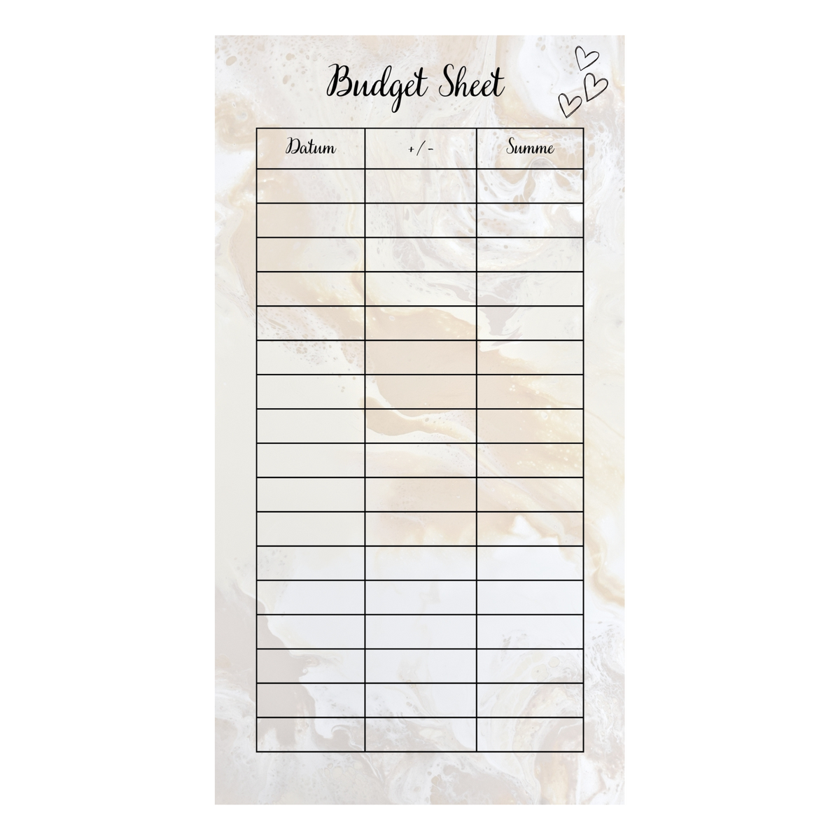 Budget Sheet 5 Blätter